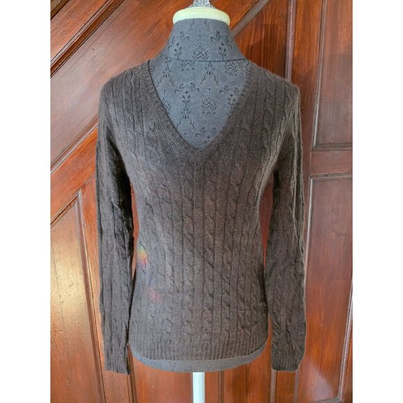 J.Crew Womens Cable Knit V-Neck Sweater M Merino Wool Angora Cashmere Brown - Picture 1 of 6
